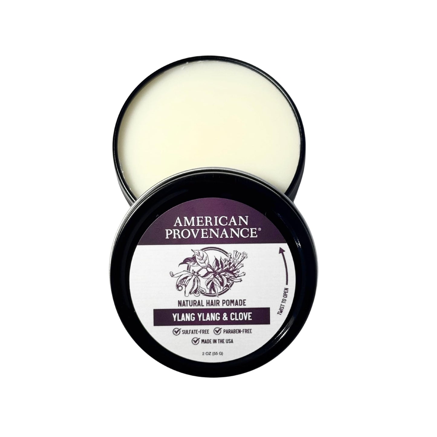 American Provenance Premium Natural Hair Pomade for Women and Men with Shea Butter, Jojoba Oil, Argan Oil - Grooming Balm that Conditions and Styles Hair | Ylang Ylang & Clove | 2 oz (Pack of 1)
