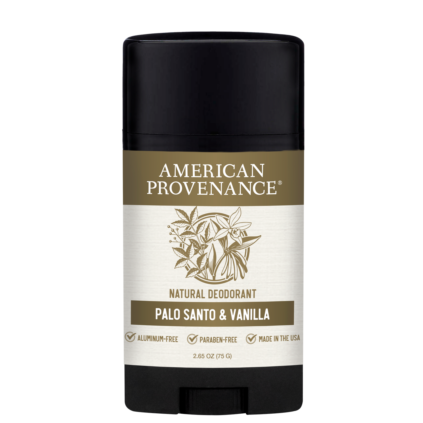 American Provenance Aluminum Free Natural Deodorant For Women and Men | Palo Santo & Vanilla | 24 Hour Odor Protection Cruelty Free - Made in the USA (1 pack)