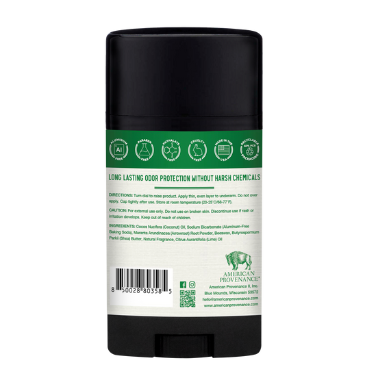 American Provenance Aluminum Free Natural Deodorant For Women and Men | Bay Rum & Lime |24 Hour Odor Protection Cruelty Free - Made in the USA (1 pack)