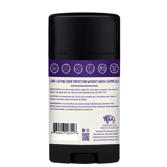 American Provenance Aluminum Free Natural Deodorant For Women and Men | Lavender | 24 Hour Odor Protection Cruelty Free - Made in the USA (1 pack)