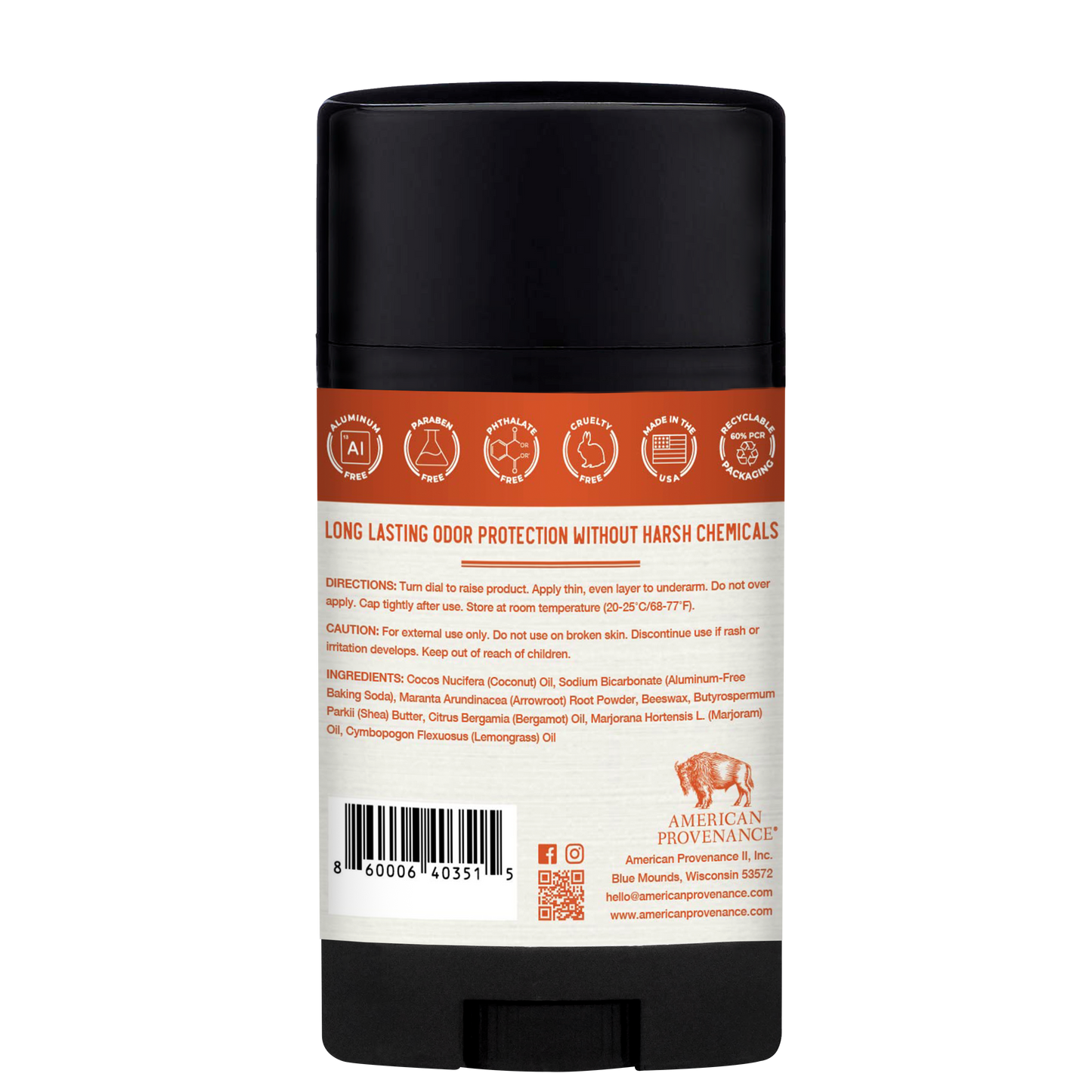 American Provenance Aluminum Free Natural Deodorant For Women and Men | Lemongrass & Marjoram | 24 Hour Odor Protection Cruelty Free - Made in the USA (1 pack)