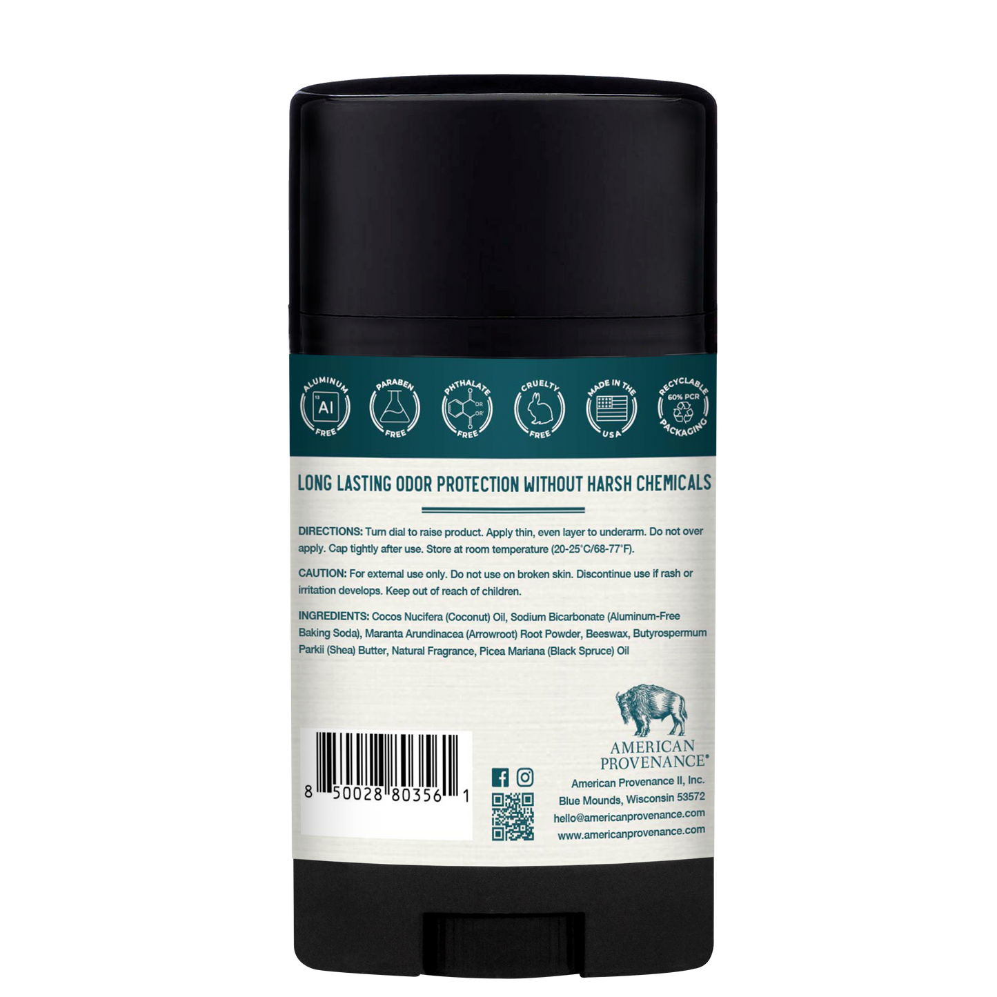 American Provenance Aluminum Free Natural Deodorant For Women and Men | Oud Wood & Spruce | 24 Hour Odor Protection Cruelty Free - Made in the USA (1 pack)