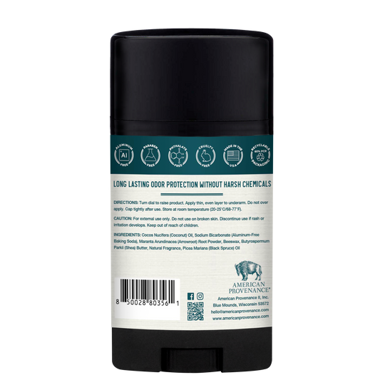 American Provenance Aluminum Free Natural Deodorant For Women and Men | Oud Wood & Spruce | 24 Hour Odor Protection Cruelty Free - Made in the USA (1 pack)