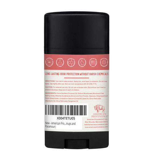American Provenance Aluminum Free Natural Deodorant - Coriander and Tangerine - 24 Hour Odor Protection - Cruelty Free - Made in the USA (1 pack) (Pinups and Paramour)