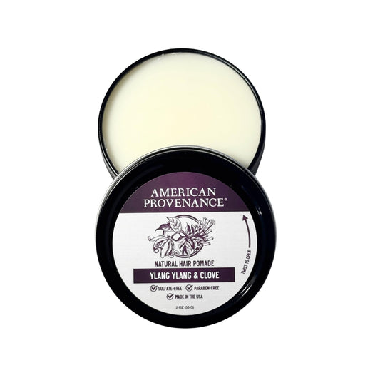 American Provenance Premium Natural Hair Pomade for Women and Men with Shea Butter, Jojoba Oil, Argan Oil - Grooming Balm that Conditions and Styles Hair | Ylang Ylang & Clove | 2 oz (Pack of 1)