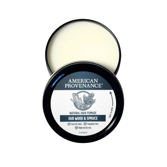 American Provenance Premium Natural Hair Pomade for Women and Men with Shea Butter, Jojoba Oil, Argan Oil - Grooming Balm that Conditions and Styles Hair | Oud Wood & Spruce | 2 oz (Pack of 1)