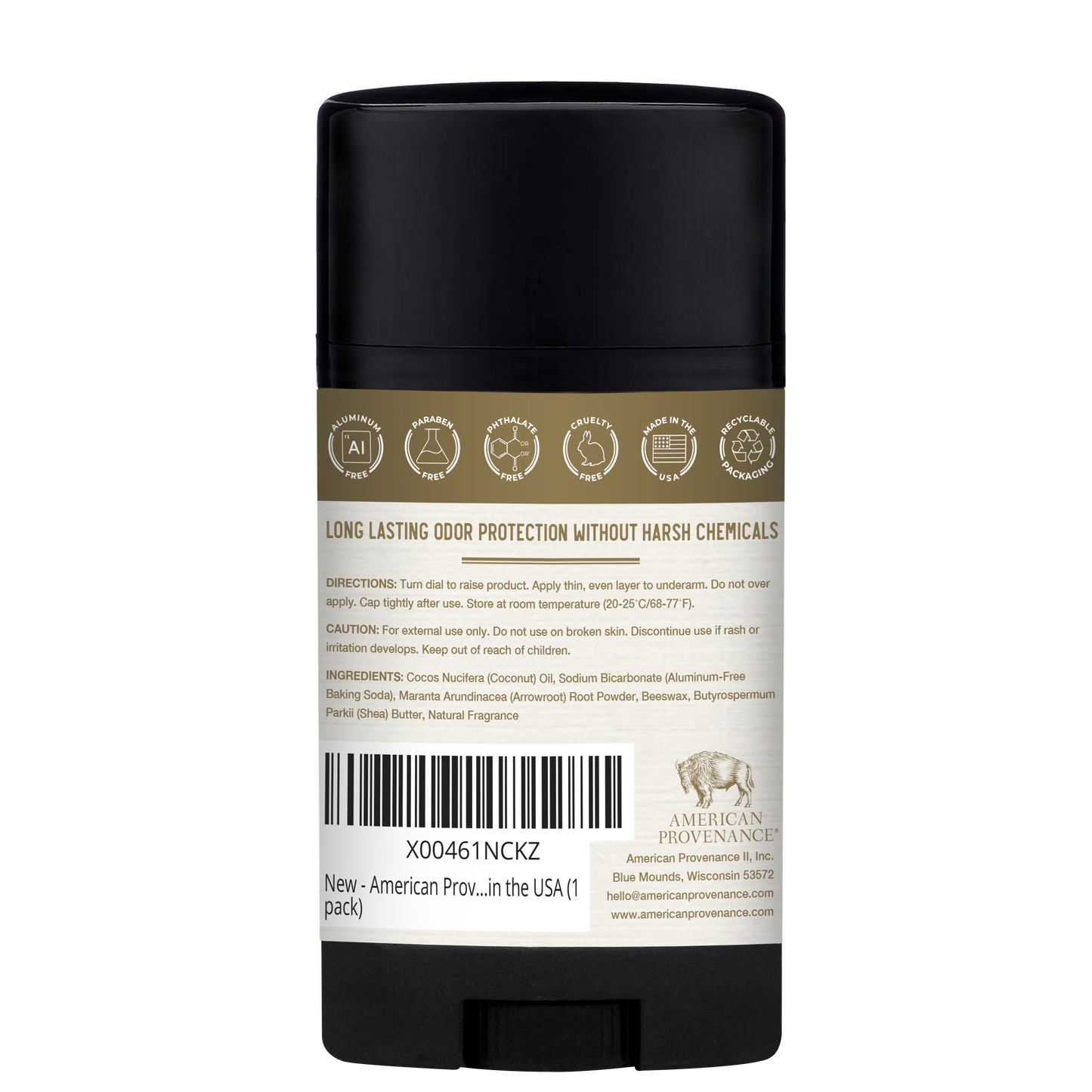 American Provenance Aluminum Free Natural Deodorant For Women and Men | Palo Santo & Vanilla | 24 Hour Odor Protection Cruelty Free - Made in the USA (1 pack)