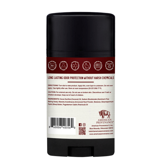 American Provenance Aluminum Free Natural Deodorant For Women and Men | Patchouli | 24 Hour Odor Protection Cruelty Free - Made in the USA (1 pack)