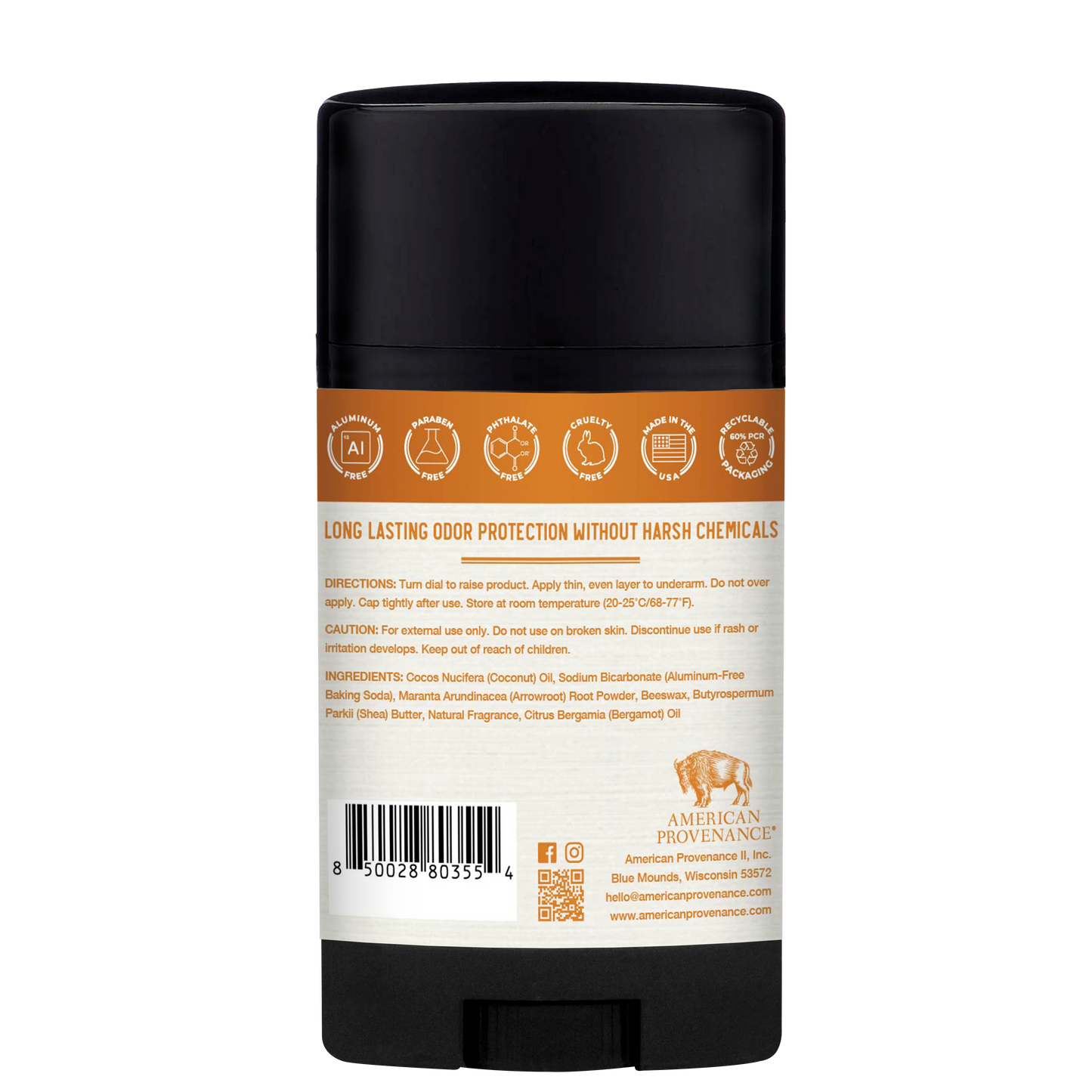 American Provenance Aluminum Free Natural Deodorant For Women and Men | Sandalwood & Bergamot | 24 Hour Odor Protection Cruelty Free - Made in the USA (1 pack)