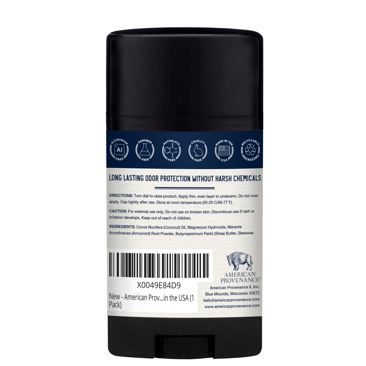 American Provenance Aluminum Free Natural Deodorant For Women and Men | Sensitive Skin & Unscemted | Baking Soda free -24 Hour Odor Protection Cruelty Free - Made in the USA (1 pack)